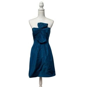 Vintage J Crew Silk Taffeta Bow Monde Strapless Classic Formal Mini Dress Blue 2